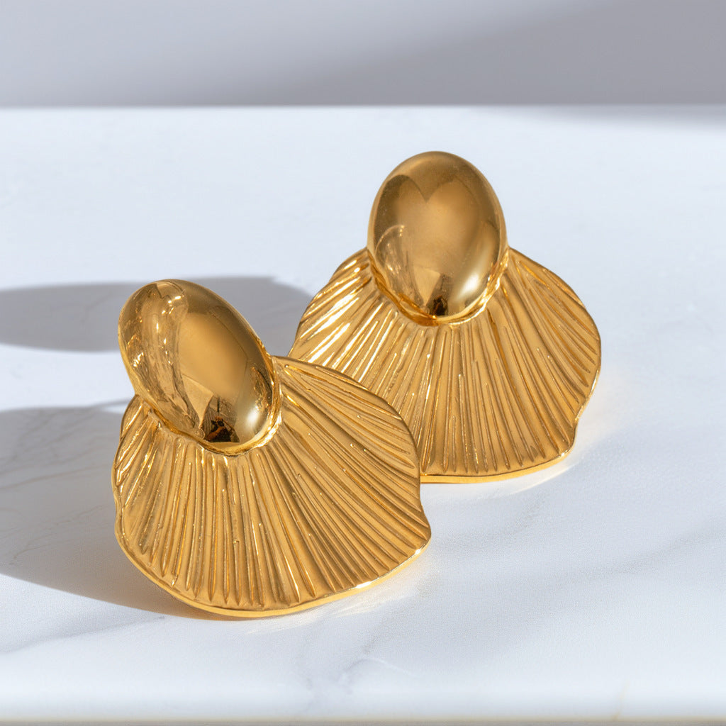 Luxury Creative Polygon Geometric Leaves Texture Stud Earrings