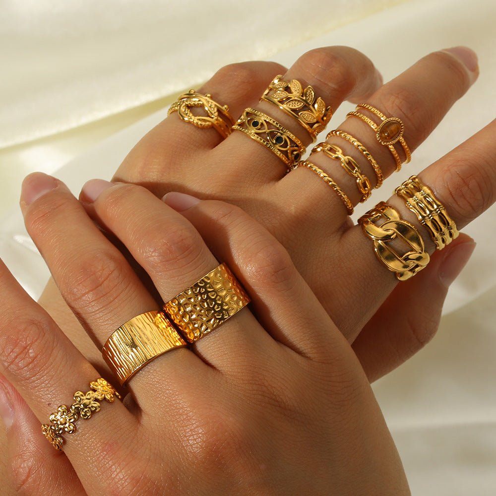 Minority Design Irregular Oil Pressure Gold Titanium Steel Open Female Rings