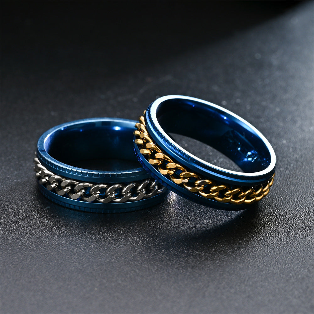 Women's & Men's Embossed Rotatable Chain Couple Rotating Diamond Rings