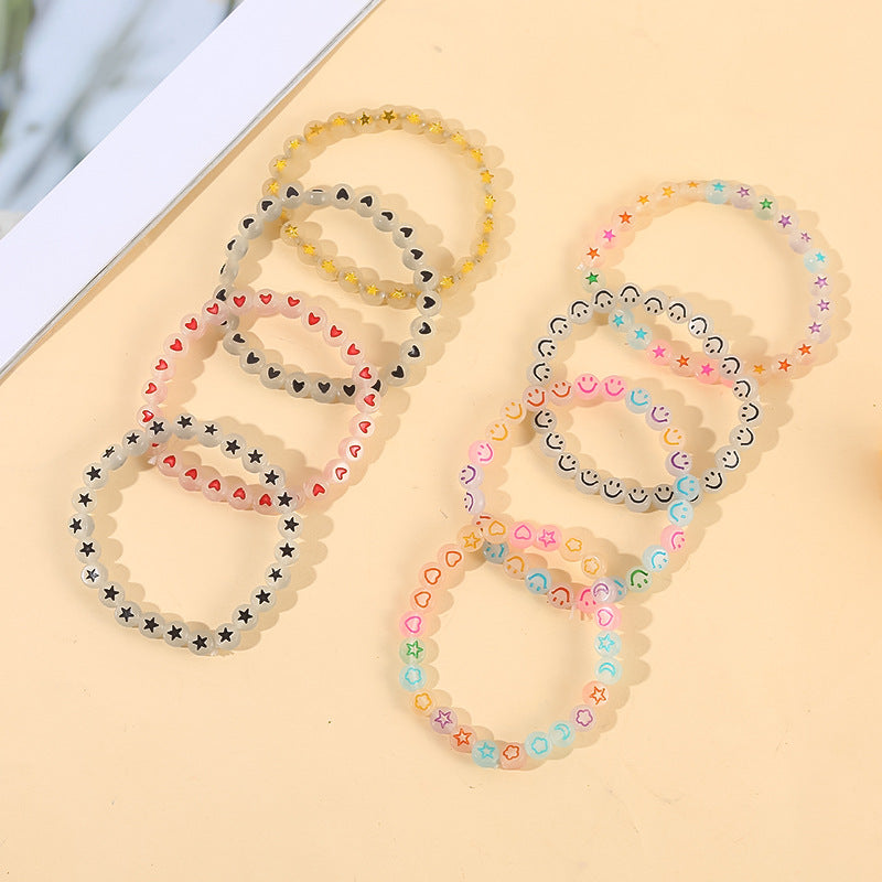 Children's Luminous Cartoon Pattern Beaded Female Round Bracelets