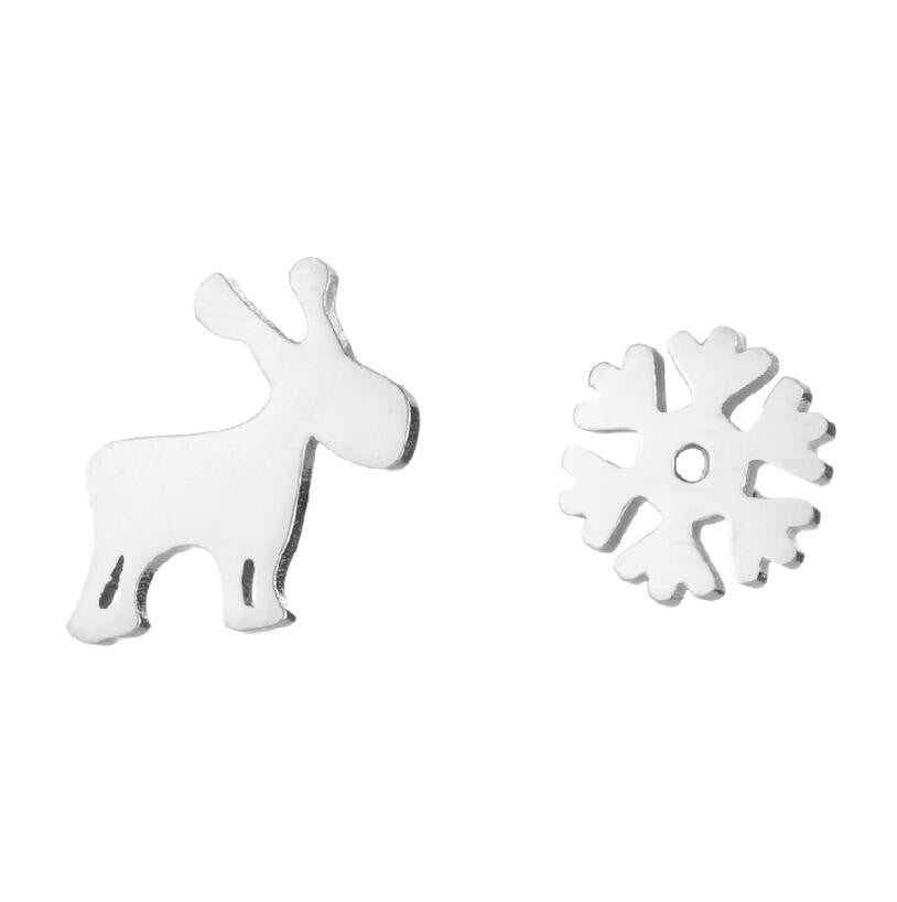 Niche Asymmetric Dog Eating Moon Christmas Deer Snowflake Ear Earrings