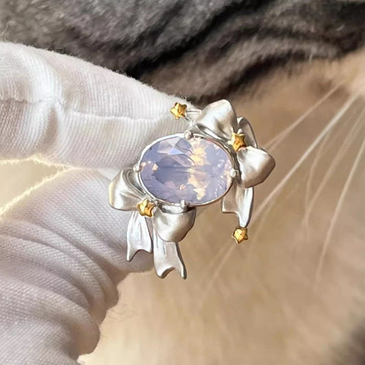 Imitation Blue Treasure Egg Noodles Bow Female Niche Ring