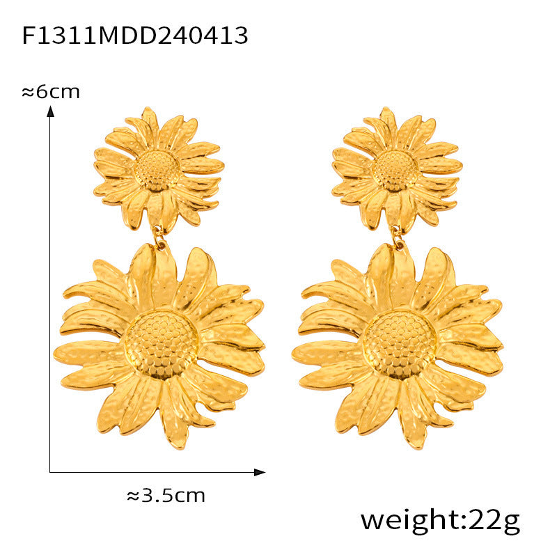 Texture Flower Design Sense Titanium Steel Gold Plated Casual Earrings