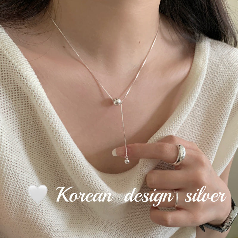 Sier Sterling Bead Tassel Elegant Simple Necklaces