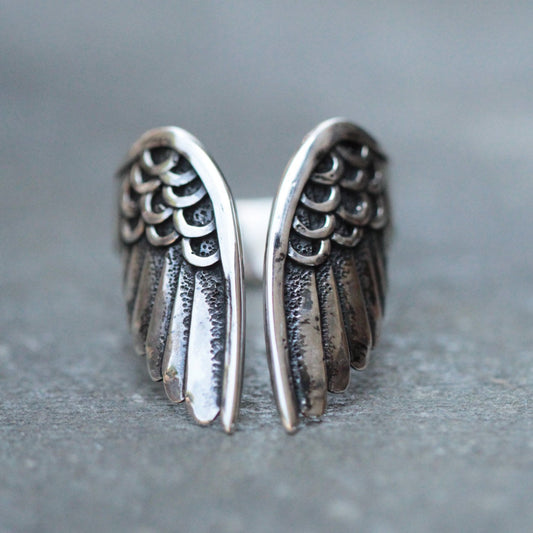 Angel Wings Vintage Thai Sier Black Rings