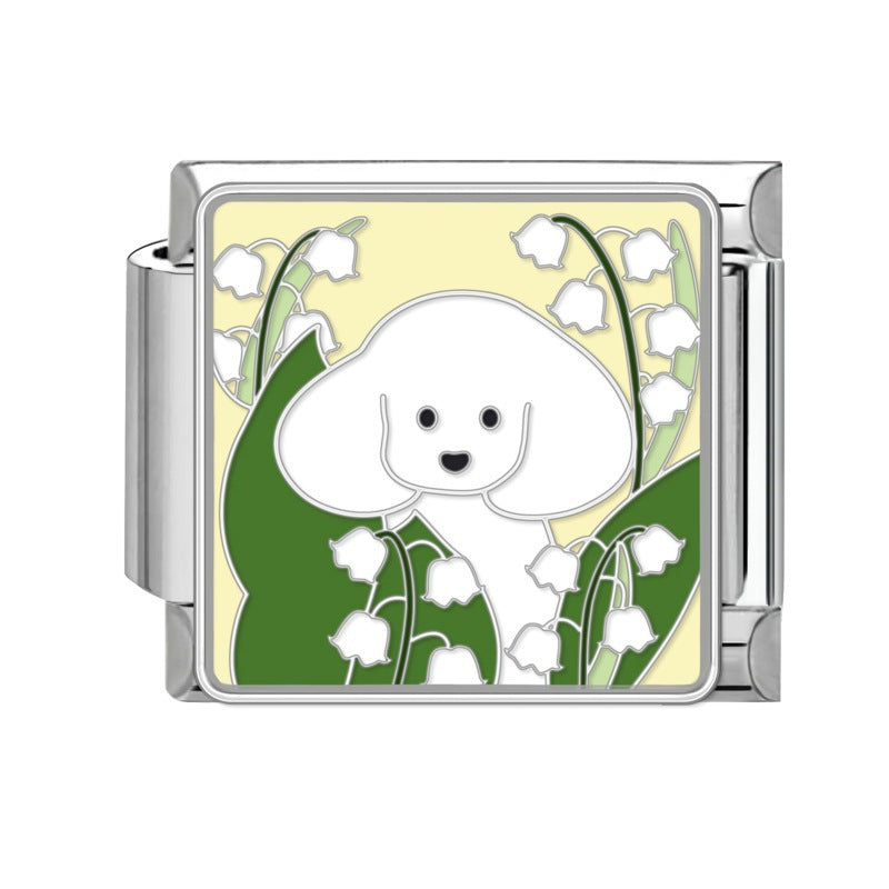 Cute Pet Dog Italian Module Stainless Steel Bracelet