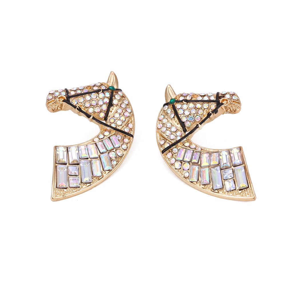 Diamond Graceful Personality Alloy Dripping Oil Colorful Crystals Earrings