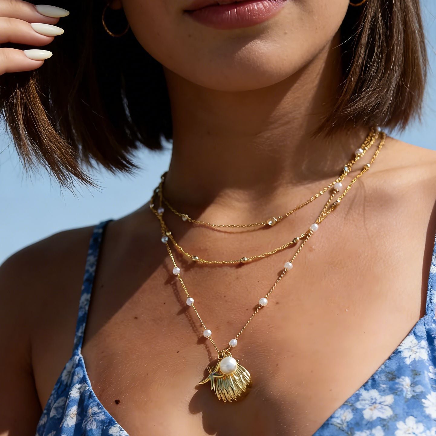 Ocean Pearl Chain Clavicle Starfish Shell Necklace