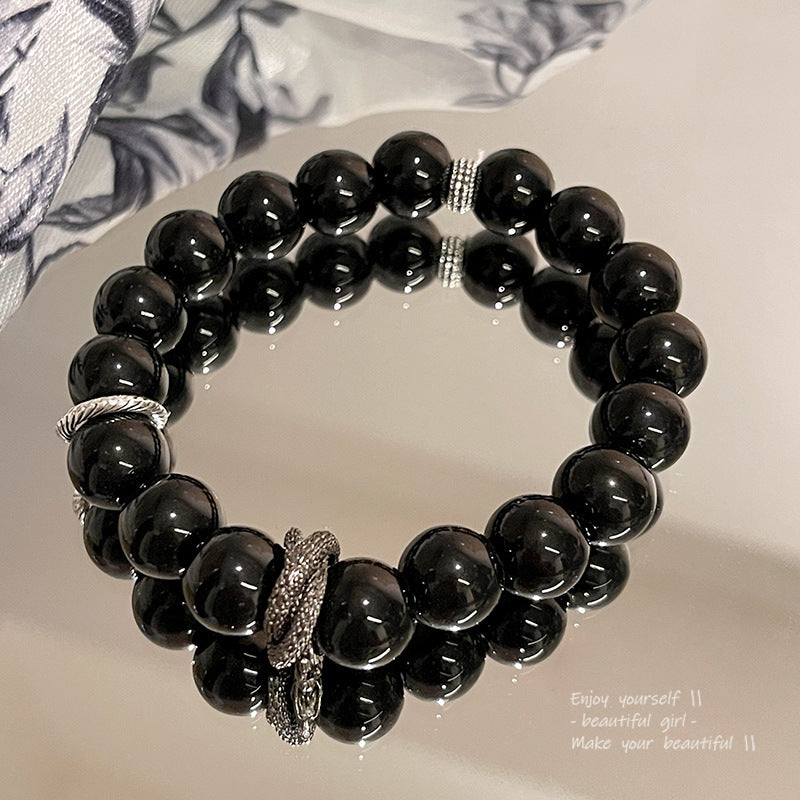 Women's High-grade Pearl Chinese Ancient Style Obsidian Beaded Bracelet