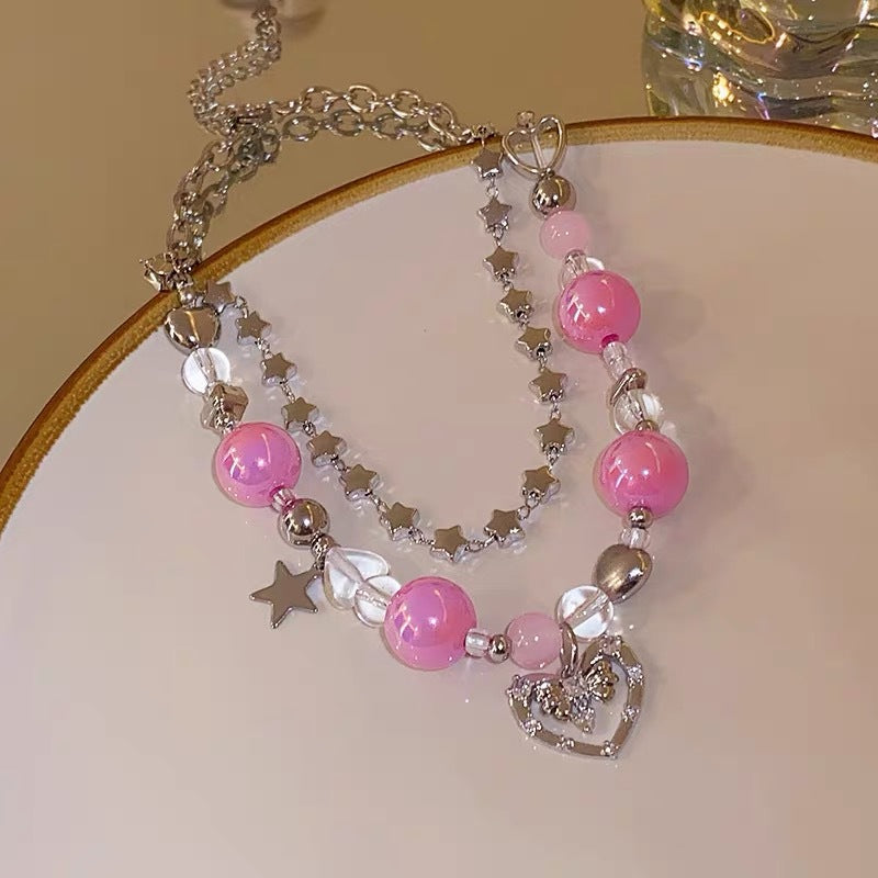 Stitching Stars Hollow Heart Female Hot Sweet Cool Light Luxury Necklace
