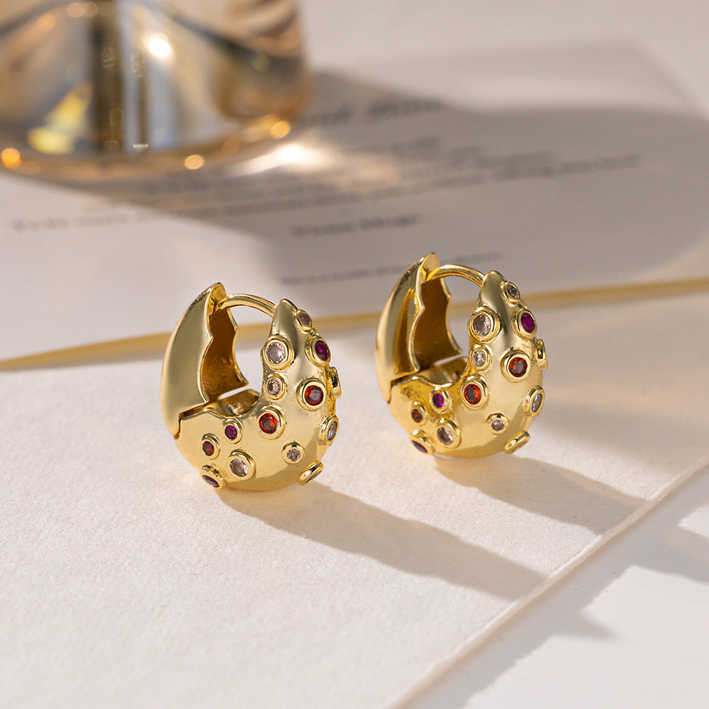 Fashion Design Stainless Steel Dropper Gold Inlaid Zircon Ear Buckle