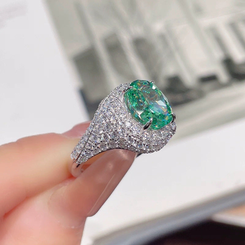To Ice Flower Cut Artificial Synthetic Blue Green Tone Open-end Ring