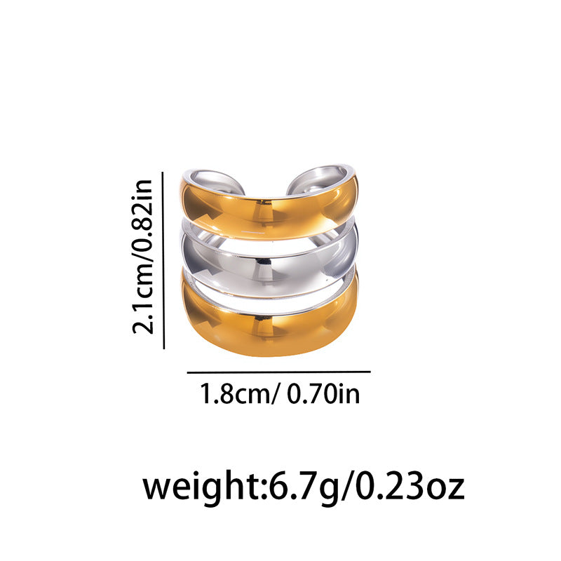 Exaggerated Two-color Stainless Steel Personality Versatile Cross Geometric Irregular Ring