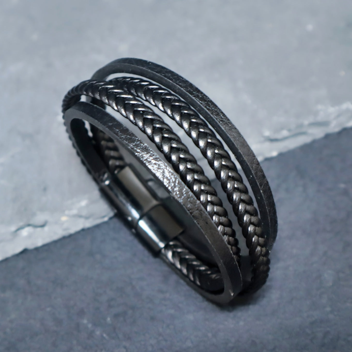 Men's Magnetic Buckle Leather Lucky Tree Hand-woven Bracelet