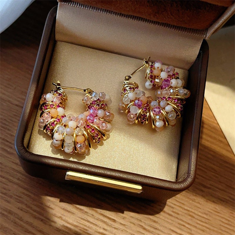 Crystal Zircon Beaded Shaped Ear Clip Niche High-grade Earrings