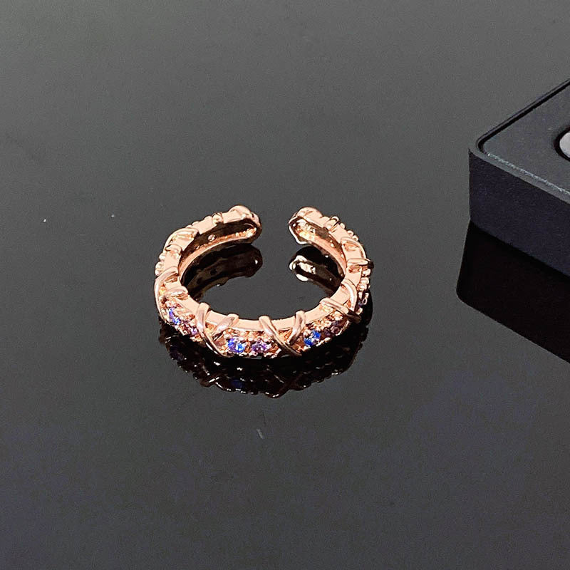 French Entry Lux Cross Colorful Crystals Open Rings