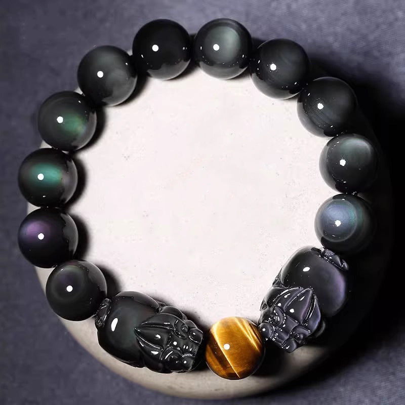 Women's & Men's Natural Gold Obsidian Double Buddha Beads Bracelets