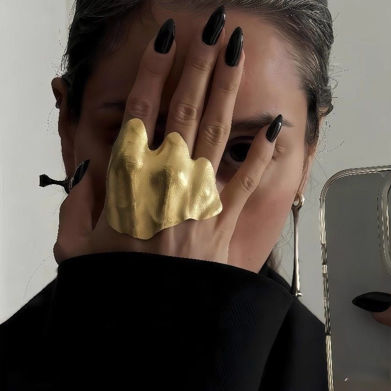 Metal Wide Dark Style Texture Matte Ring