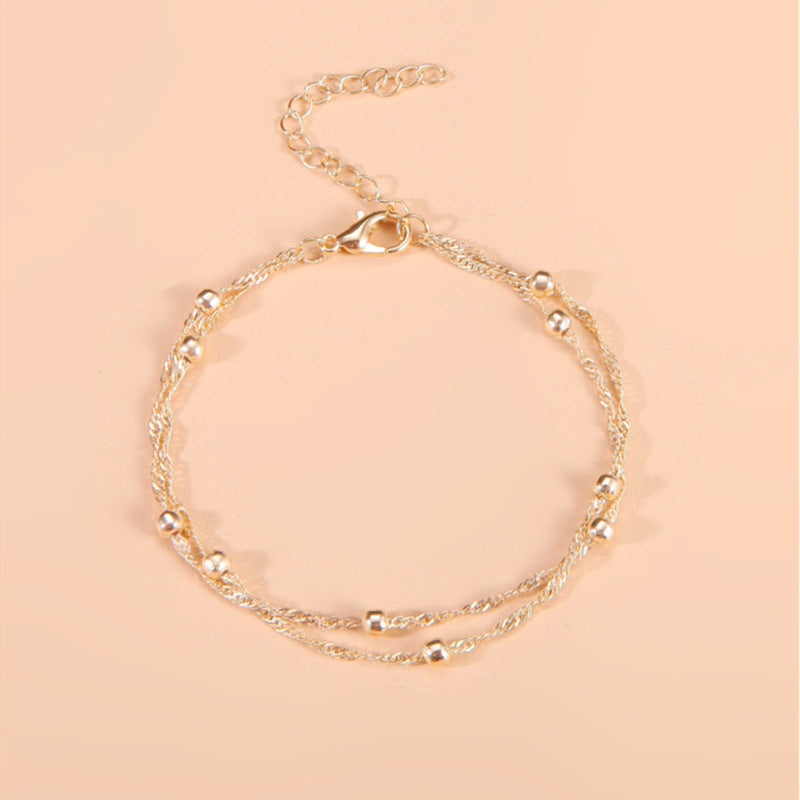 Women's Temperament Cool Style Stitching Chain Double Metal Corrugated Copper Bracelets