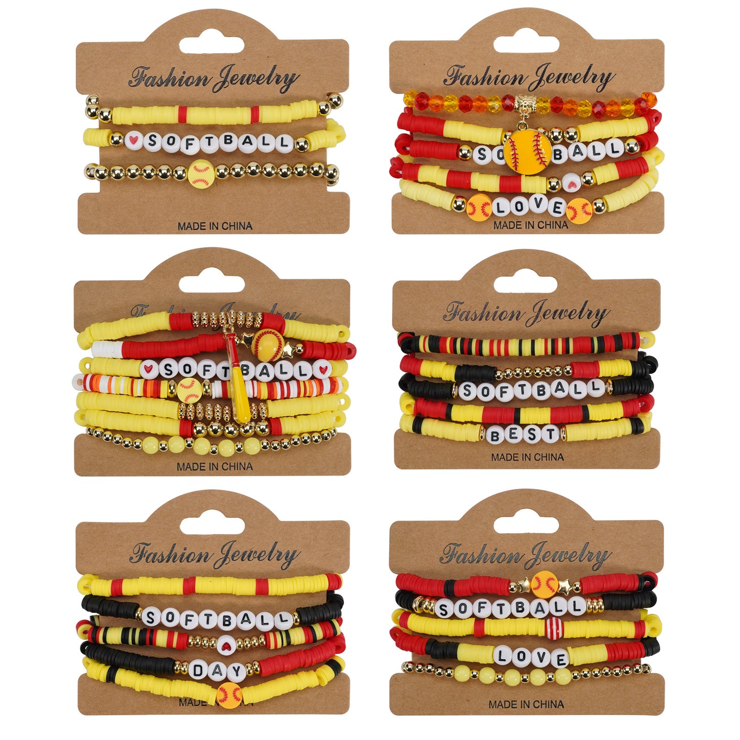 Softball Match Day Sports Beaded Stretch Bracelet