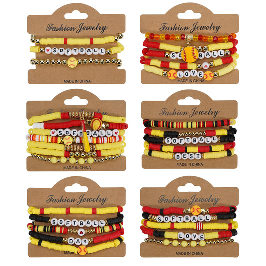 Softball Match Day Sports Beaded Stretch Bracelet