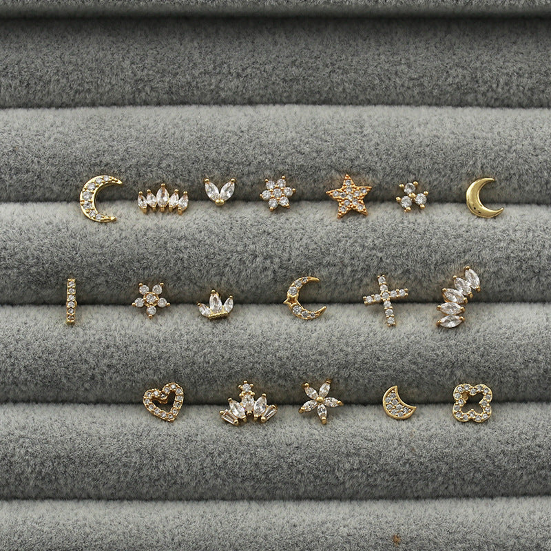Inlaid Zircon Love Ear Bone Screw Twist Ball Stud Earrings