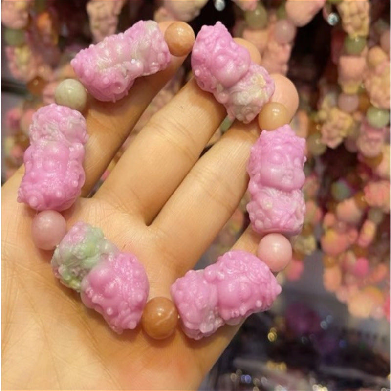 Live Broadcast Optimization Peach Pink Agate Press Engraved Back Lines Bracelets