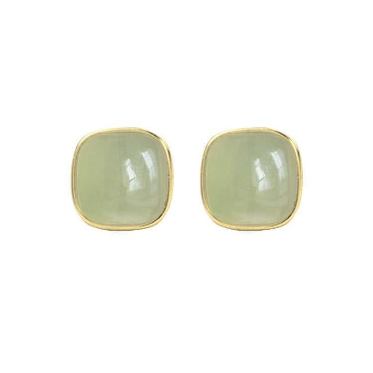 Women's Synthetic Jade Ear Sier-plated Ice Umbilicaria Stud Earrings