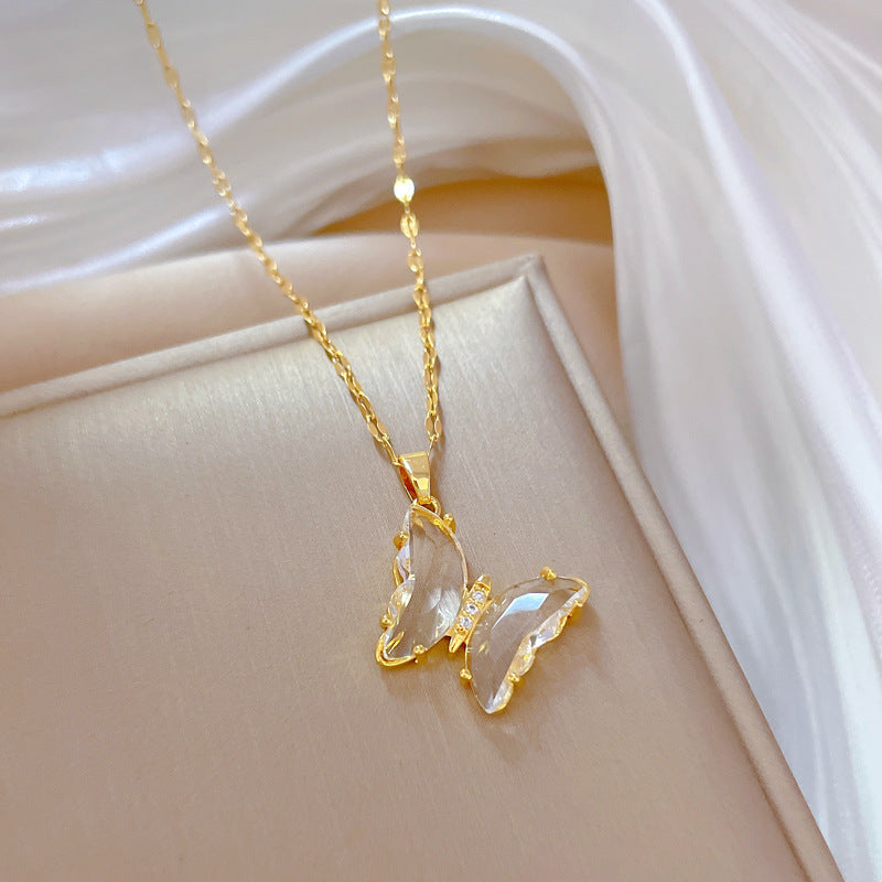 Women's Zircon Butterfly Light Luxury Temperament Gorgeous Full Necklaces