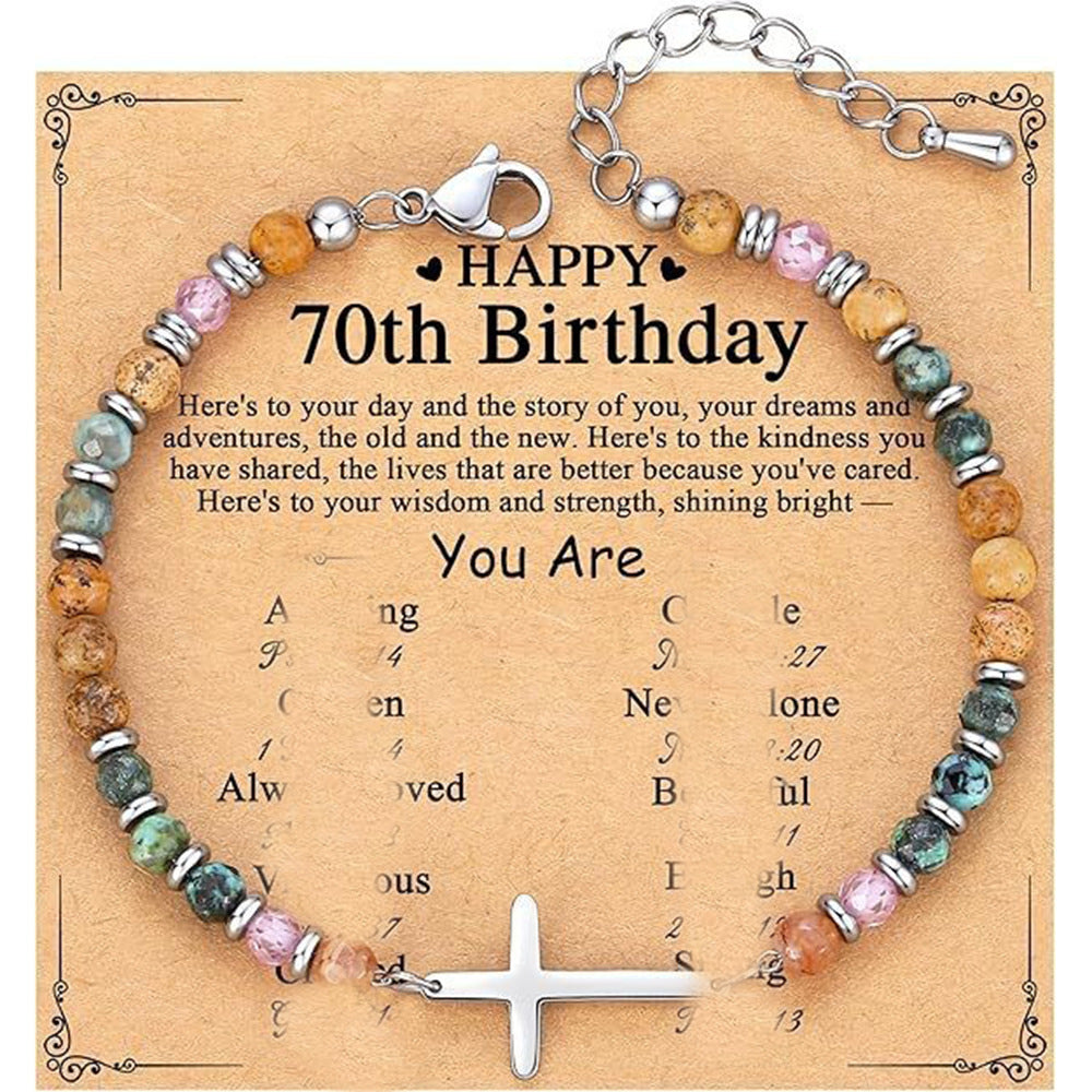 Natural Turquoise Cross Picture Stone Pink Crystal Bracelets