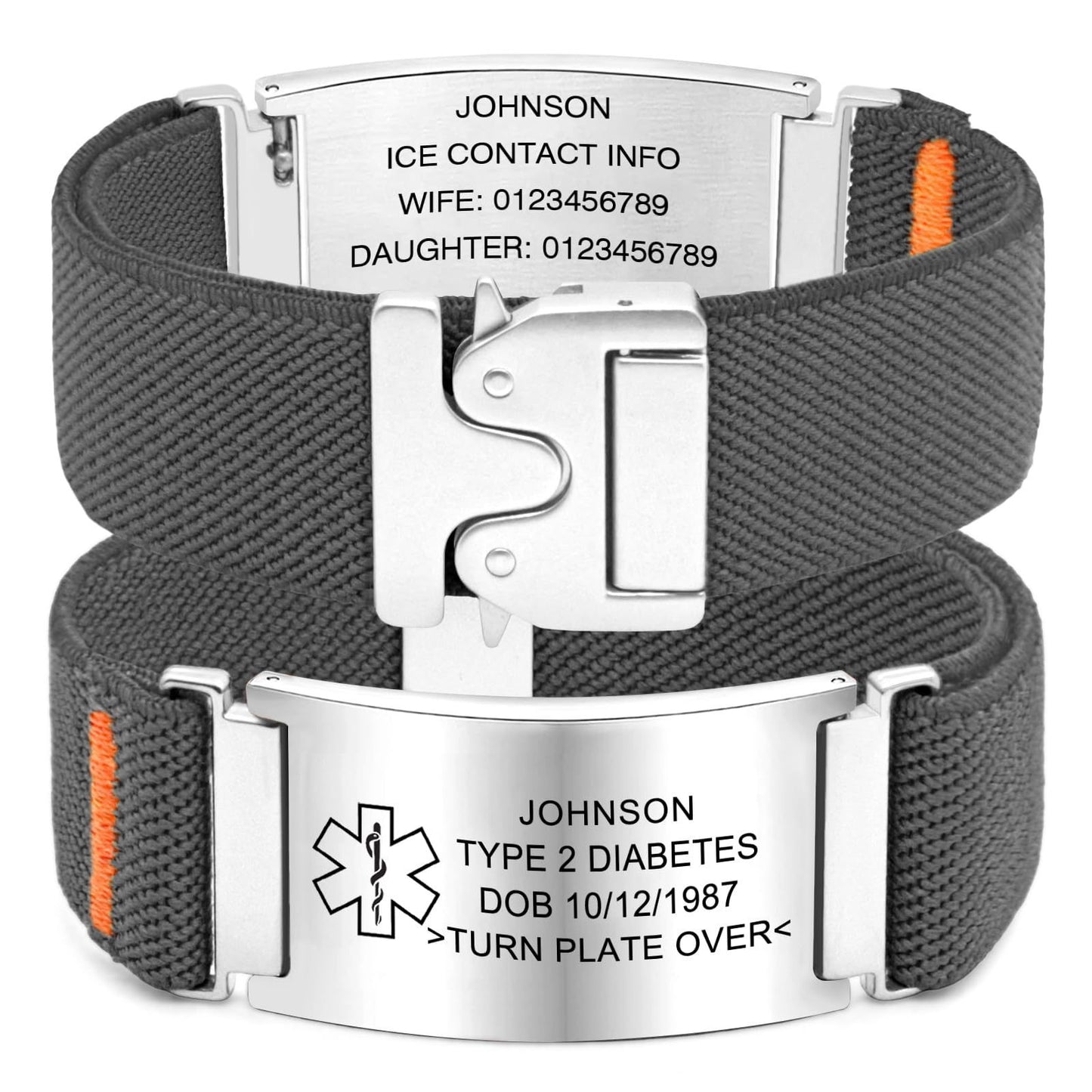 Parachute Buckle Knitted Strap Stainless Steel Curved Medical Bracelet