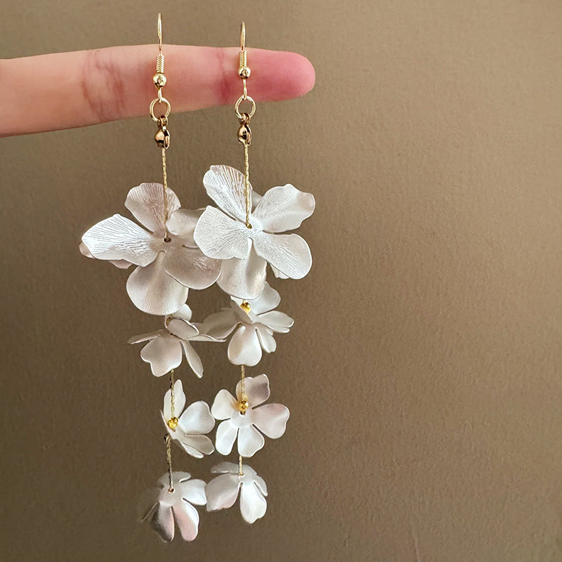 Style Unique Sier Petals Tassel Long Earrings