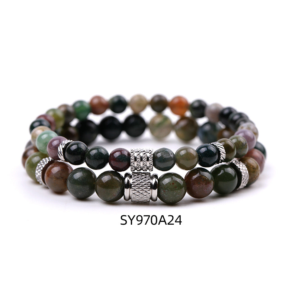 Stainless Steel Frosted Indian Agate Tigereye Striped Bracelets