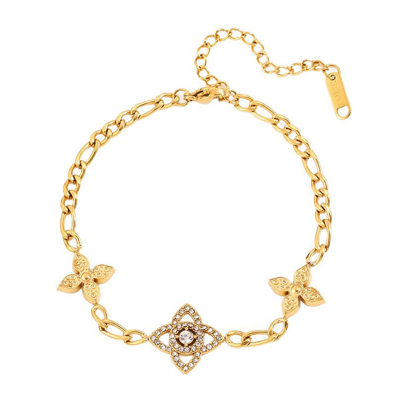 Colorfast Leaf Diamond Four-leaf Clover Female Bracelets