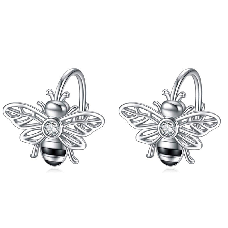 Bee Painting Oil Clip Female Mori Style Vacation Wax Inlaid Earrings