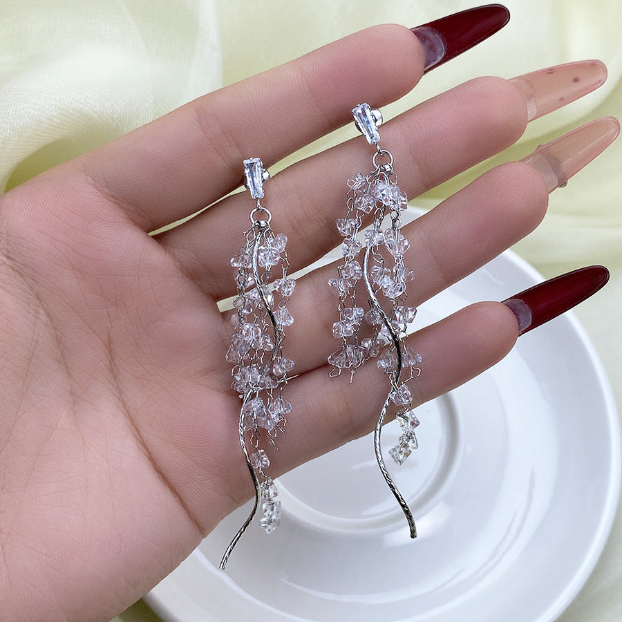Women's French Entry Lux Long Zircon Tassel Stud Earrings