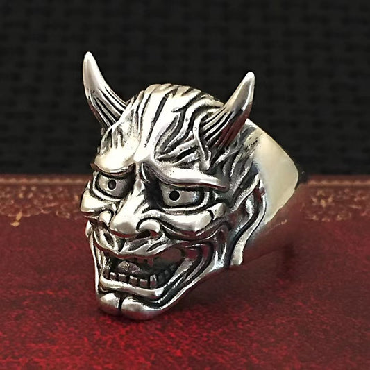 Men's Personality Hipster Fashion Domineering Hip Hop Black Warrior Prajna Mask Rings