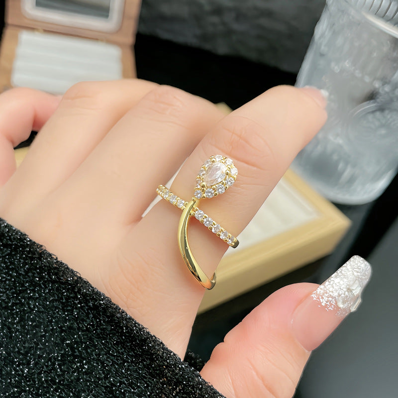 Pear-shaped Zircon Stylish Opening Female Cold Rings