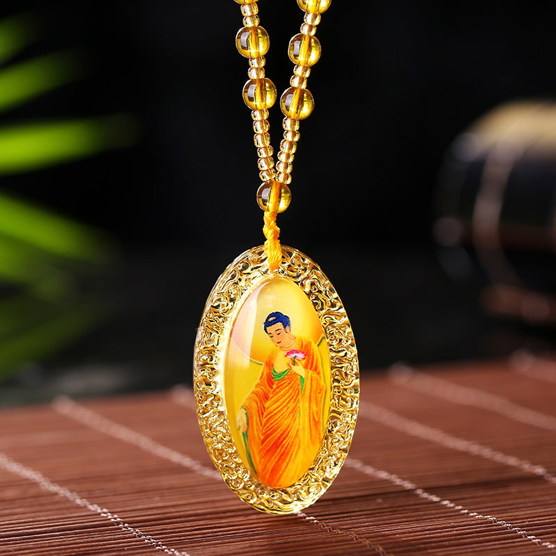 Knot Yellow Amitabha Bodhisattva Colored Glaze Pendants