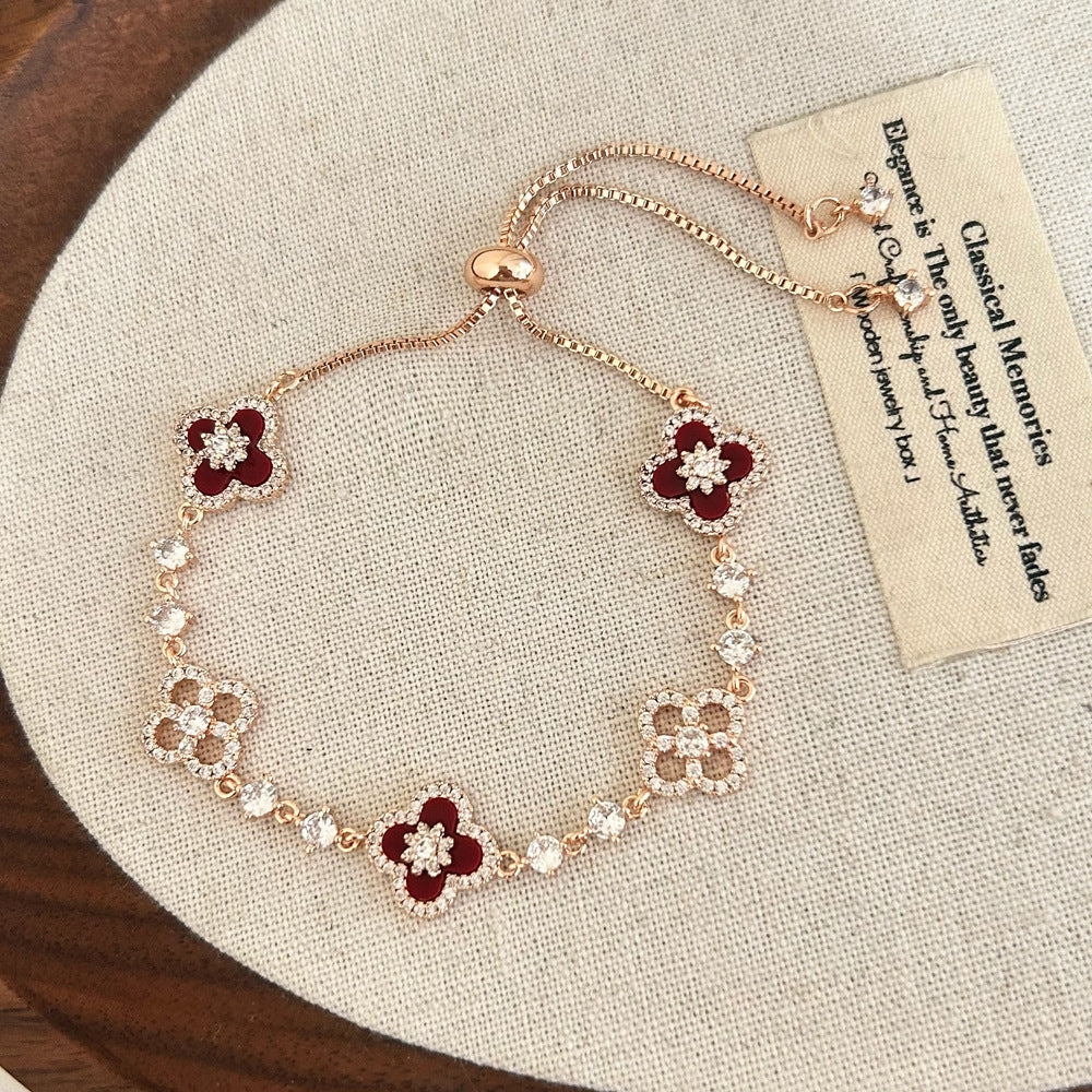 Women's Inlay Fritillary Four-leaf Flower Pull-out Light Luxury High-grade Bracelets