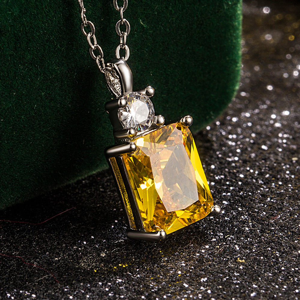 Women's Style Diamond Geometric Yellow Square Simple Korean Necklace