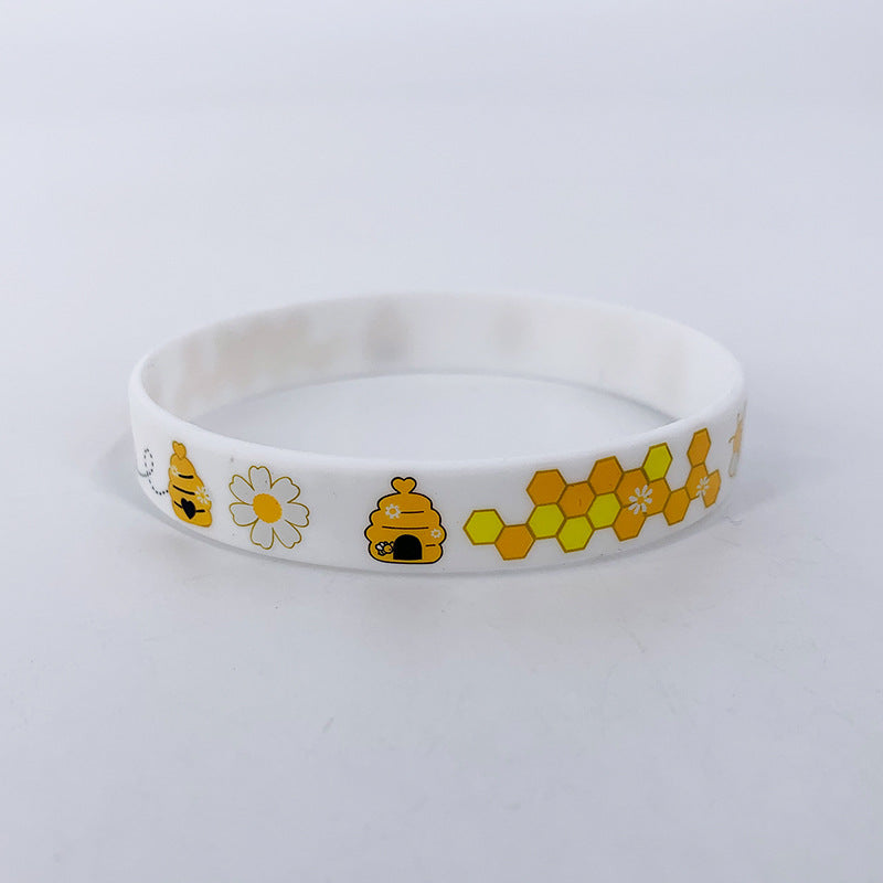 Bee Honeycomb Color Printing Cute Cartoon Style Pattern Elastic Bracelets