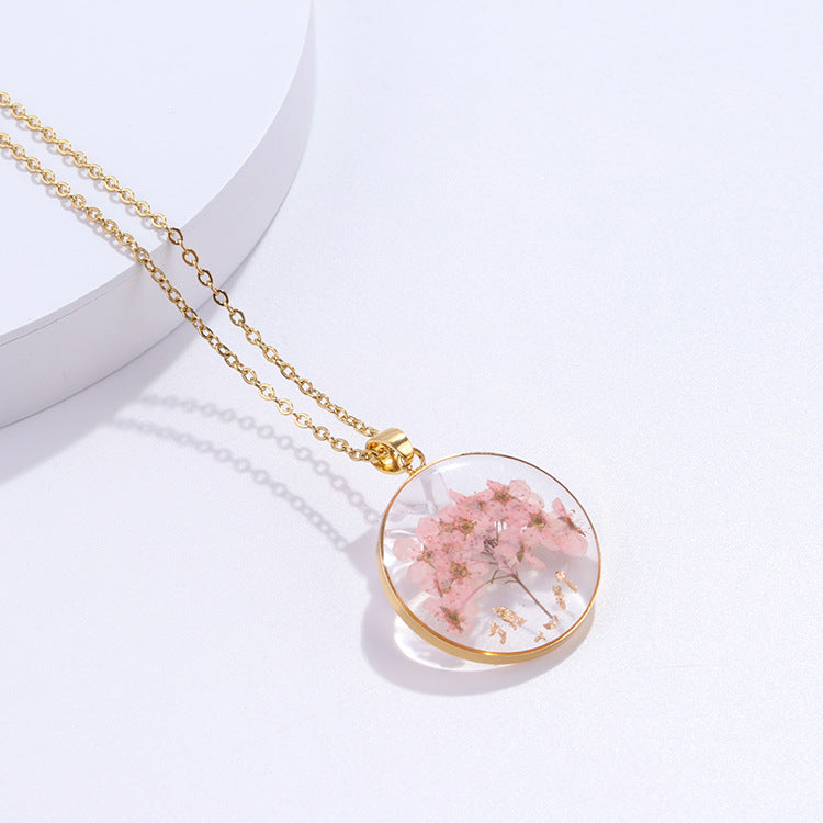 Dried Flower With Gold Foil Preserved Necklaces