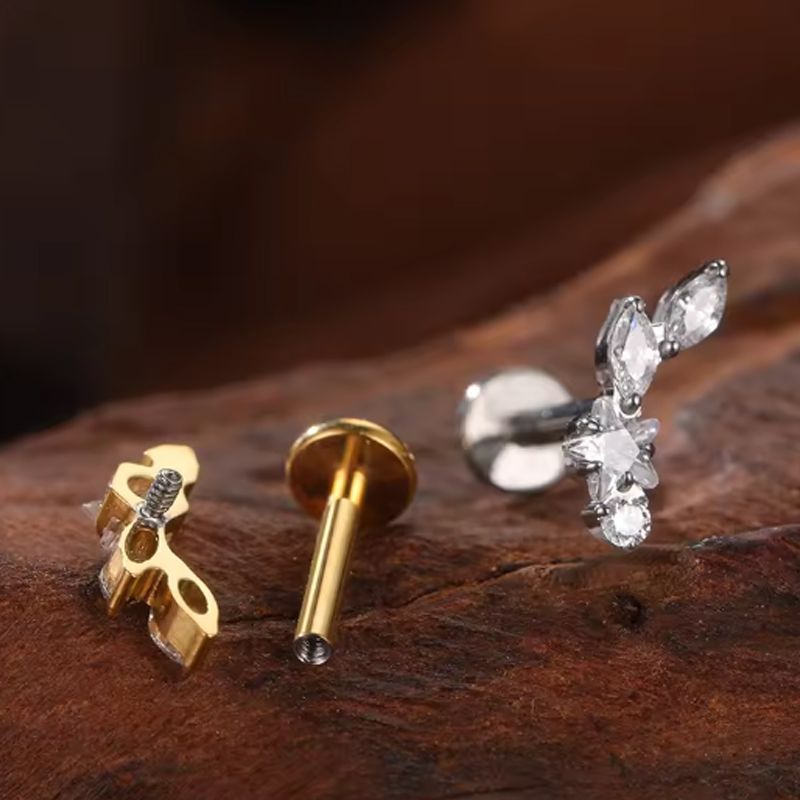 Titanium Alloy Flower Piercing Internal Thread Horse Eye Real Gold Stud Earrings