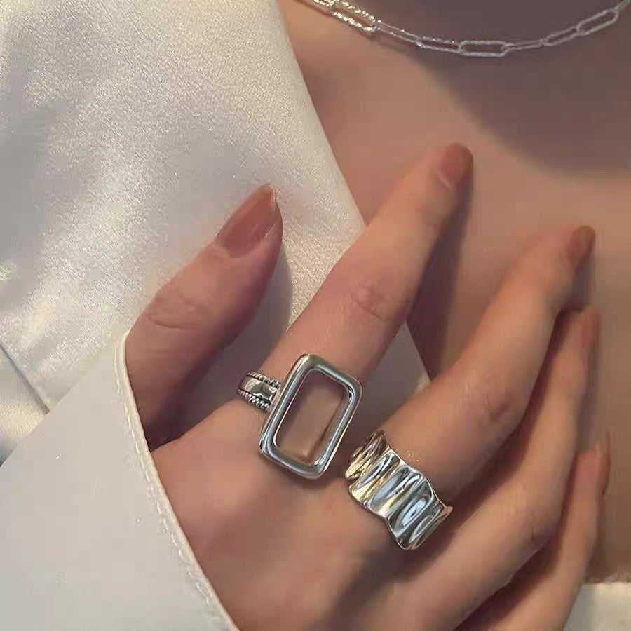 Women's Metal Retro Irregular Geometric Hollow Opening Continuous Niche Rings