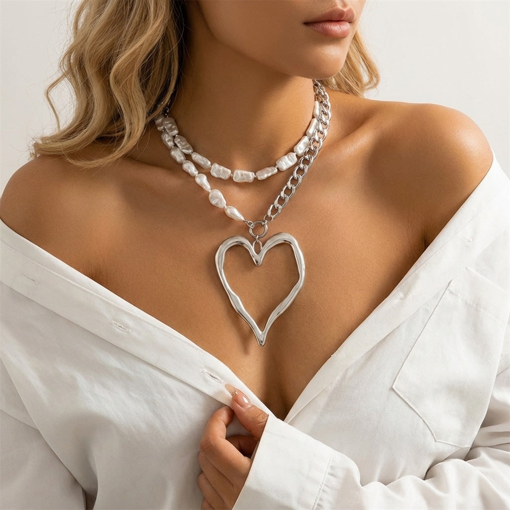 Baroque Imitation Pearl Fashion Exaggerated Lava Love Heart Necklace