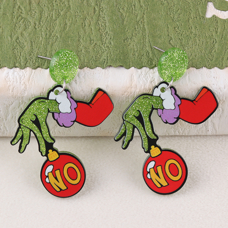 Christmas Niche Green Strange Acrylic Cartoon Earrings