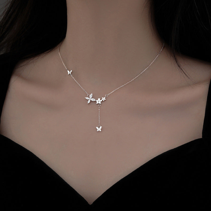 Rhinestone Butterfly Simple Versatile Mori Clavicle Necklace