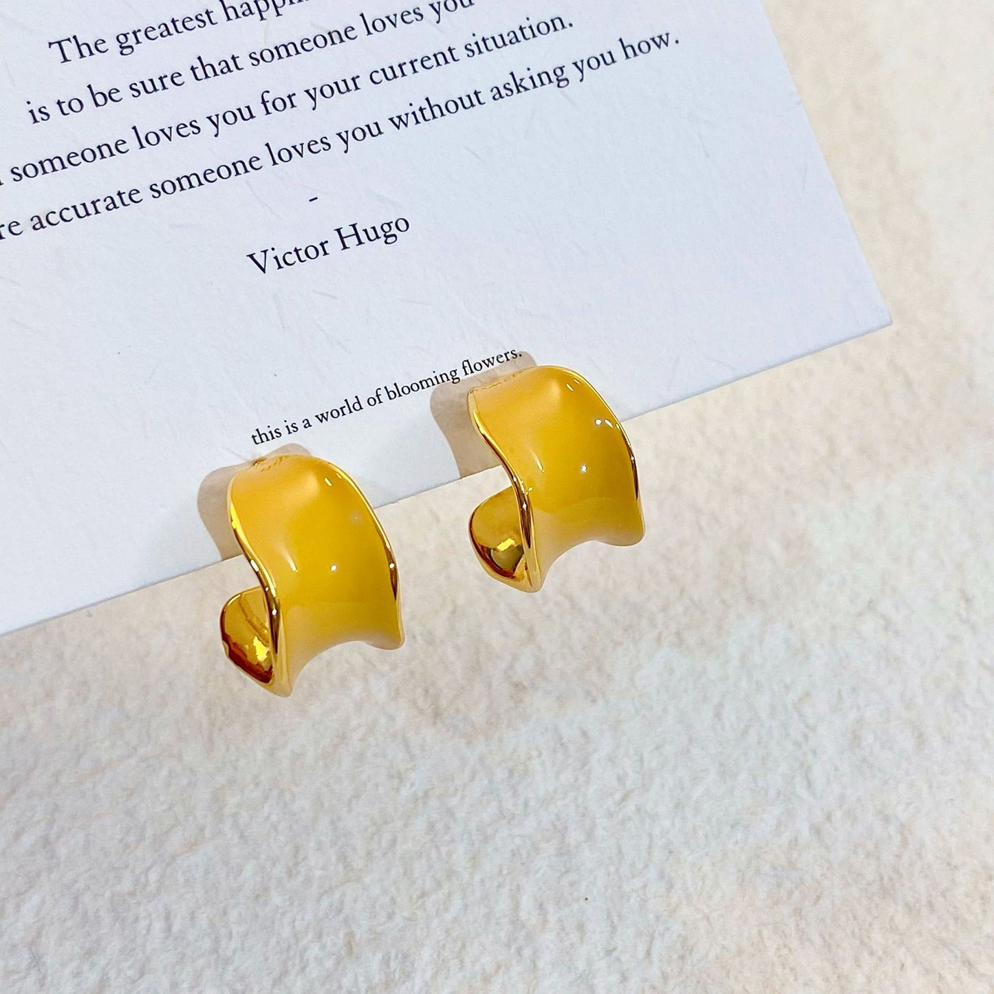 Plated Real Gold Ginger Flower Enamel Drip Glazed Female Sweet Earrings