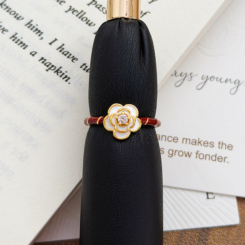 Women's Sweet Retro Affordable Luxury Colorful Enamel Flower Pearl Diamond Asterism Rings